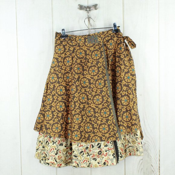 Phagun Women's Reversible Cotton Wrap Skirt - Long Length 37 Inches, Double Layer Floral Print, Boho Hippie Style - View #6